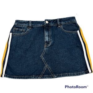NEW PacSun denim jean mini skirt side stripes gold white 28